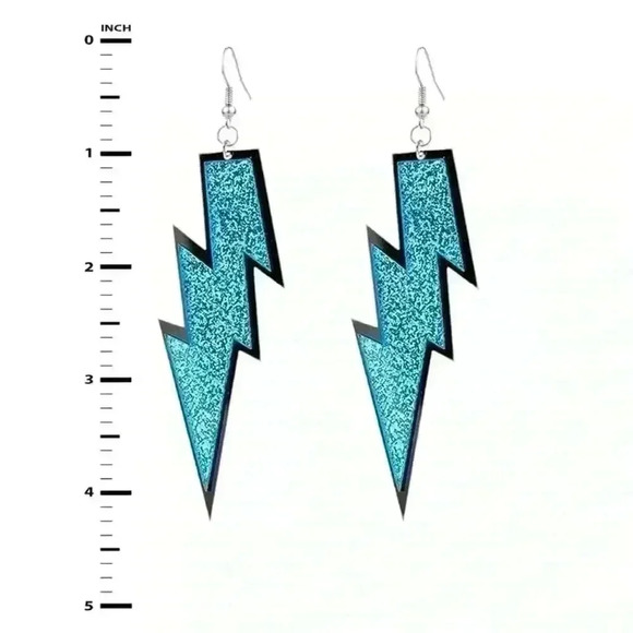 80s Retro Neon Blue Glittery Lightning Earrings, Party  Cosplay Festival Jewelry - Picture 9 of 9
